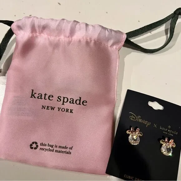NWT Disney x Kate Spade Minnie Mouse Earrings Cubic Zirconia - Picture 1 of 6